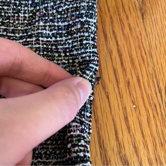 ANN TAYLOR LOFT Outlet Black White Rainbow Tweed Peplum Open Front Blazer Jacket - Picture 11 of 13